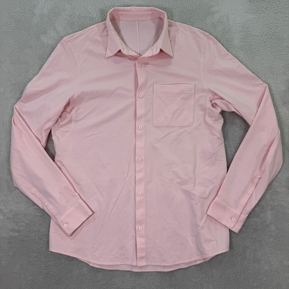 Lululemon Mens Large New Venture Long Sleeve Shirt Pink Button Down Technical